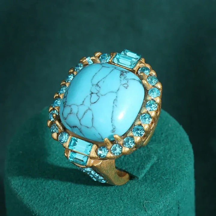 Anillo Vintage Art Déco en Turquesa y Oro