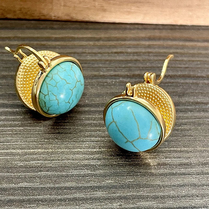 Pendientes de botón geométricos vintage elegantes en turquesa