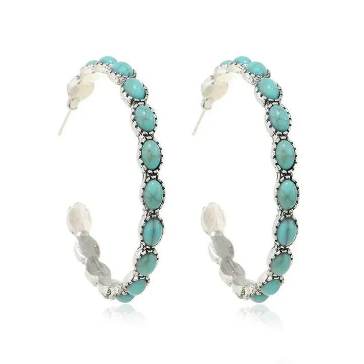 Pendientes de aro turquesa vintage bohemio