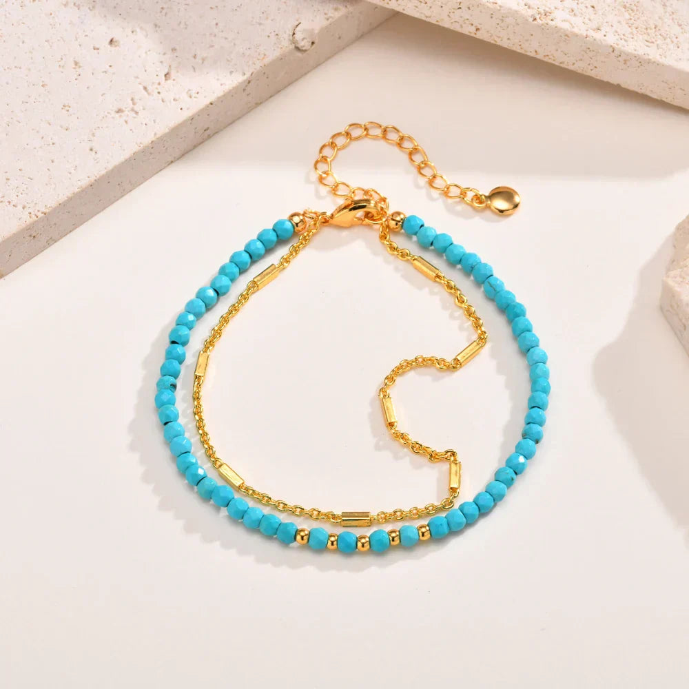 Pulsera doble en oro atemporal con turquesa