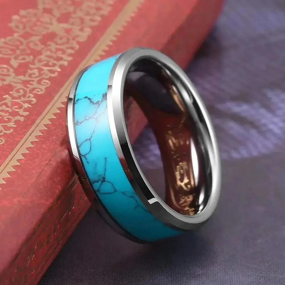 Anillos de Acero Inoxidable Finos con Turquesa