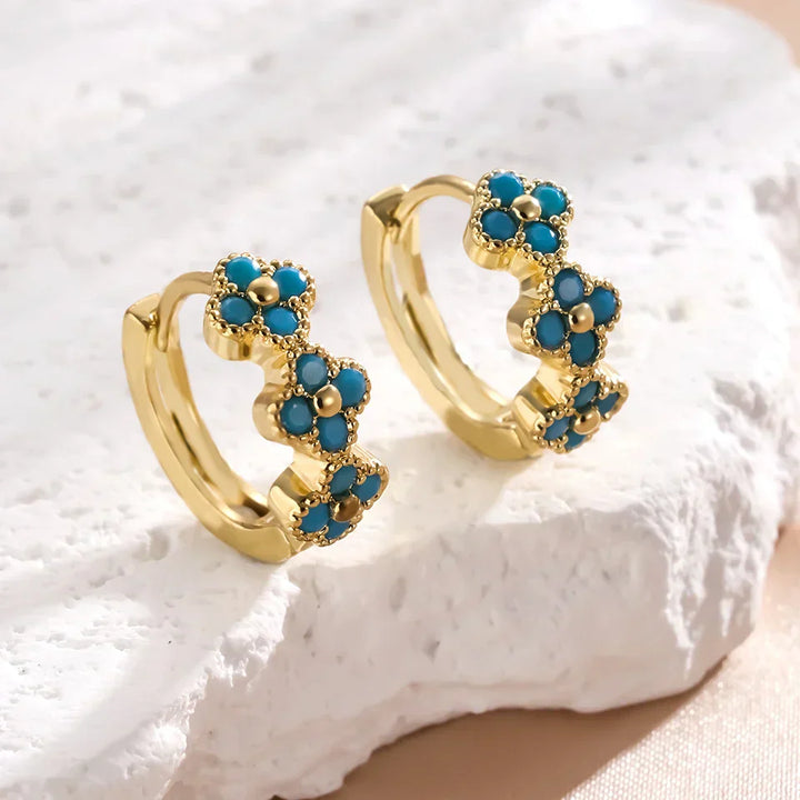 Pendientes de Aro con Flor Azul Turquesa Chic