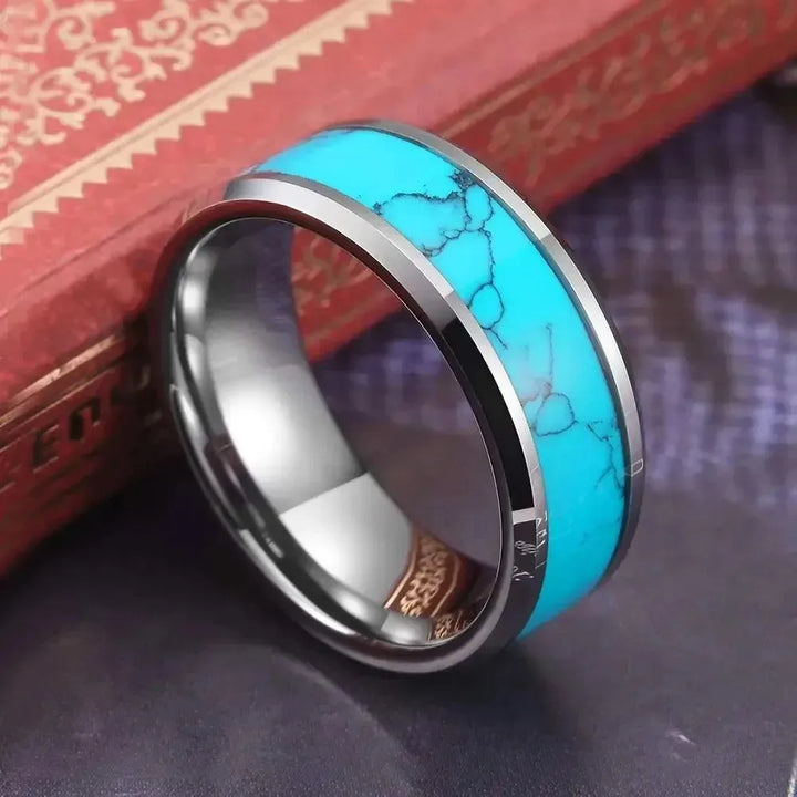 Anillos de Acero Inoxidable Finos con Turquesa