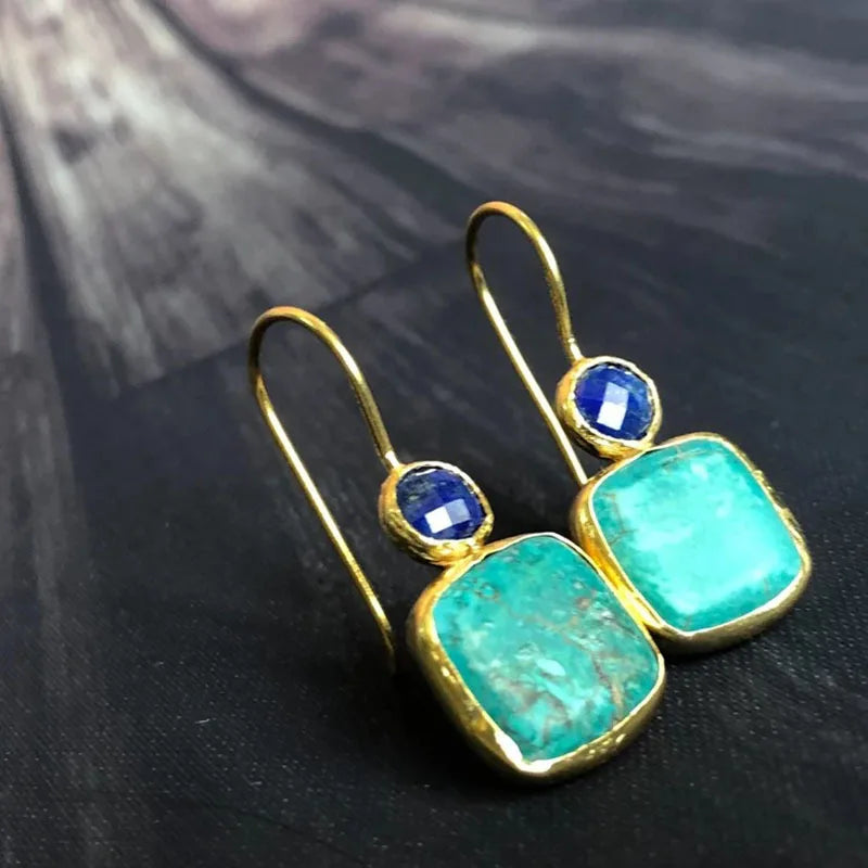 Pendientes Cuadrados Turquesa Incrustados a la Moda