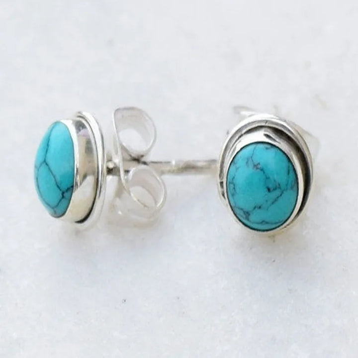 Pendientes Redondos Antiguos de Piedra Turquesa
