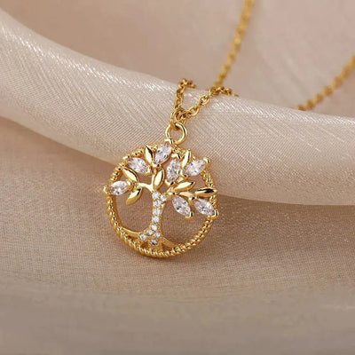 Collar Árbol de la Vida en Oro con Circonitas