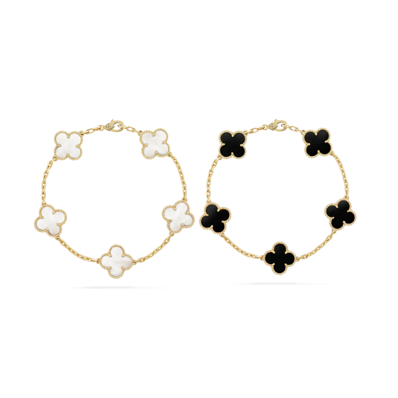 Conjunto de pulsera de trébol de 2 piezas - Negro/Blanco