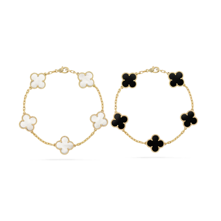 Conjunto de pulsera de trébol de 2 piezas - Negro/Blanco