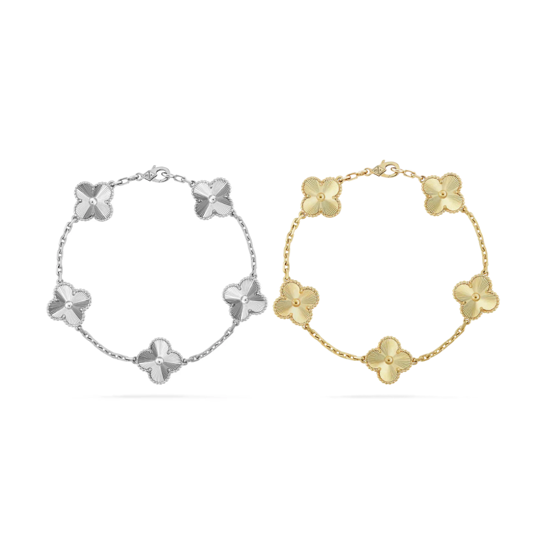 Conjunto de pulsera de trébol de 2 piezas - Plata/Oro