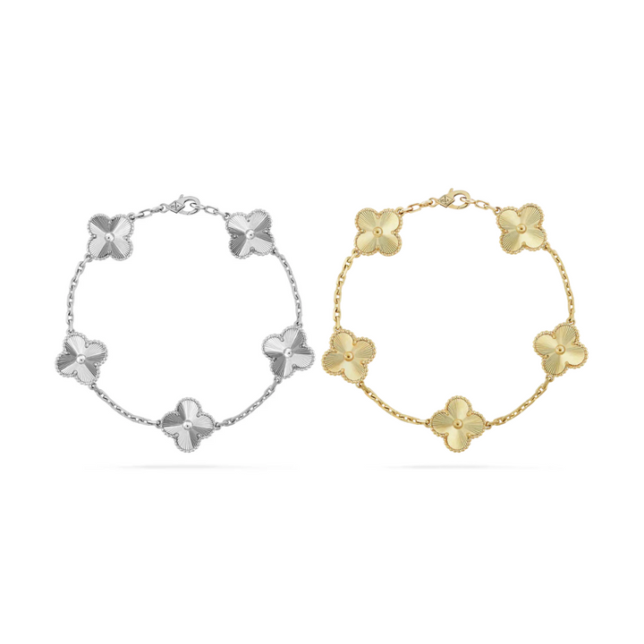 Conjunto de pulsera de trébol de 2 piezas - Plata/Oro