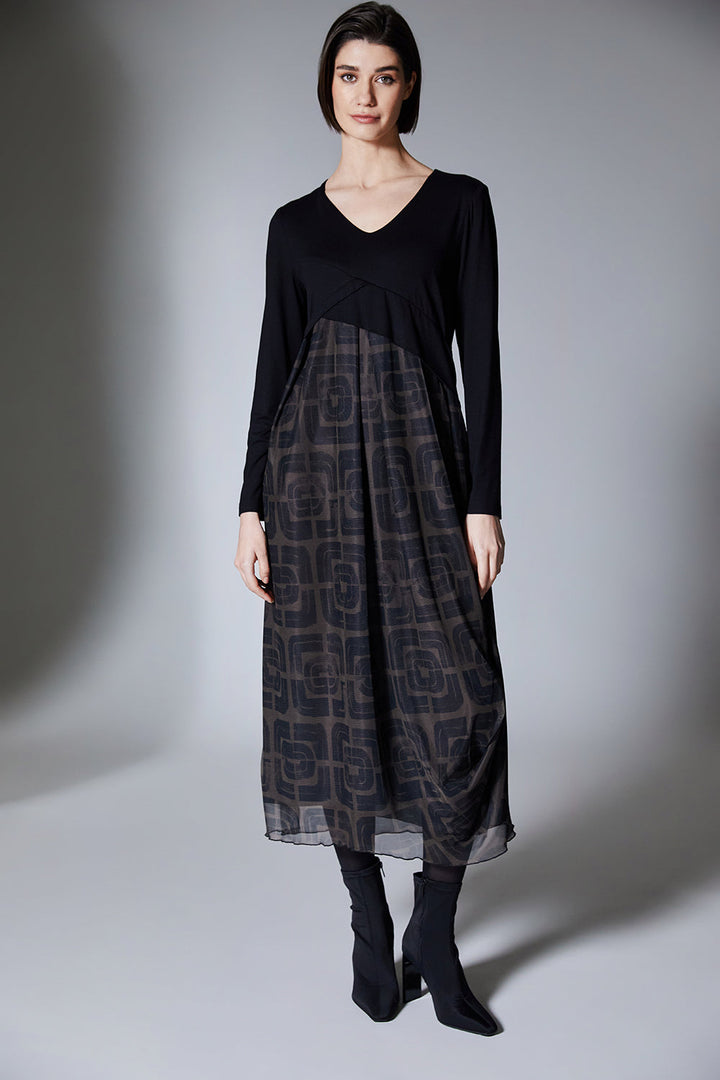 Maeve | Vestido Midi de Jersey Negro y Tejido