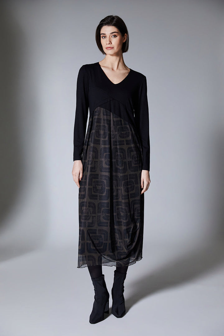 Maeve | Vestido Midi de Jersey Negro y Tejido