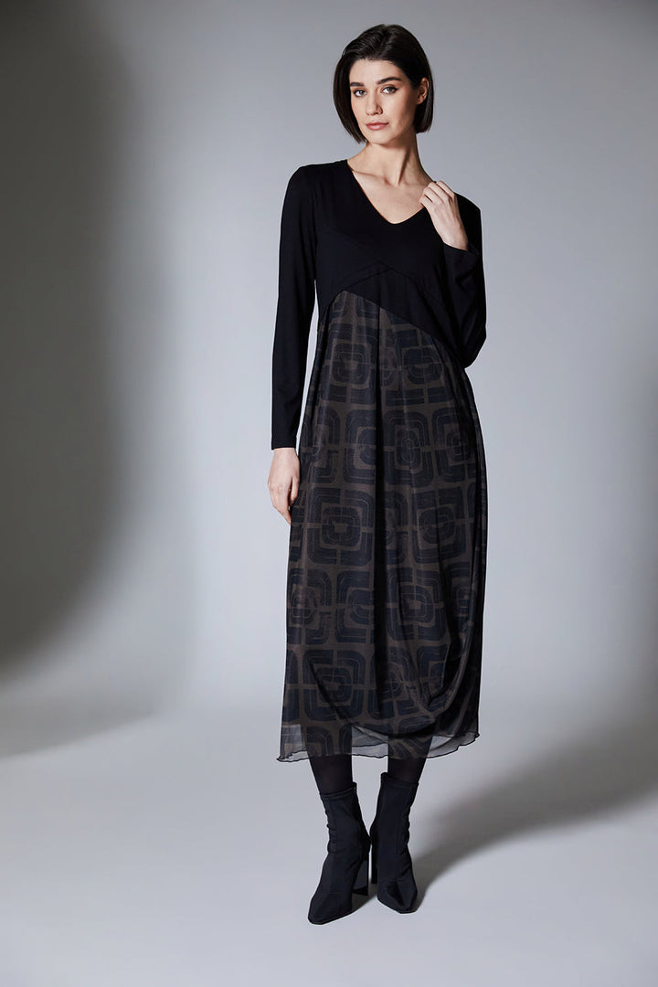 Maeve | Vestido Midi de Jersey Negro y Tejido