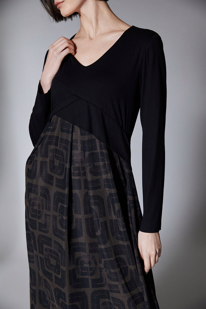 Maeve | Vestido Midi de Jersey Negro y Tejido