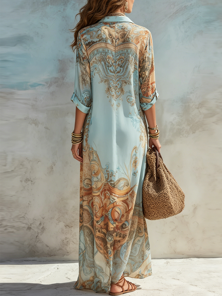 Cleo | Elegante Vestido Camisa Mediterráneo