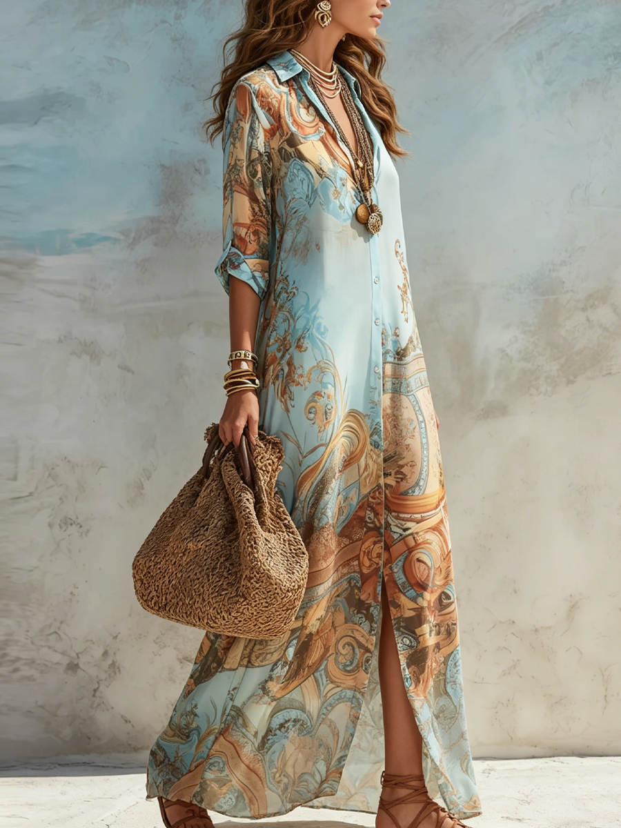 Cleo | Elegante Vestido Camisa Mediterráneo