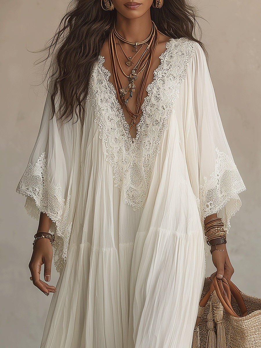 Liora | Vestido Bohemio Adelgazante con Encaje