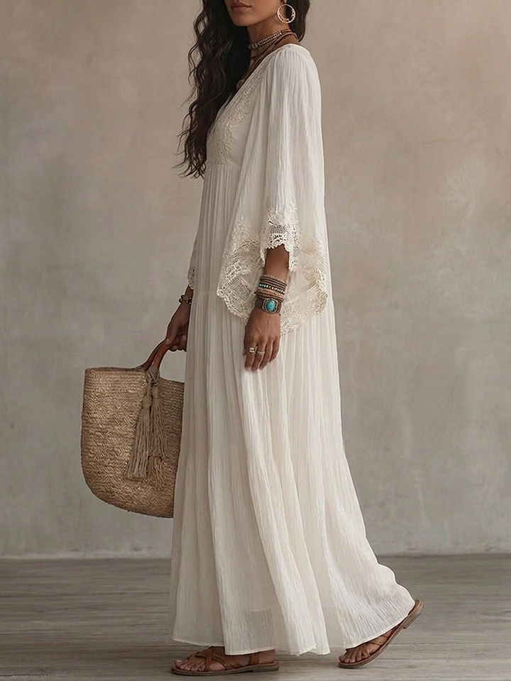 Liora | Vestido Bohemio Adelgazante con Encaje