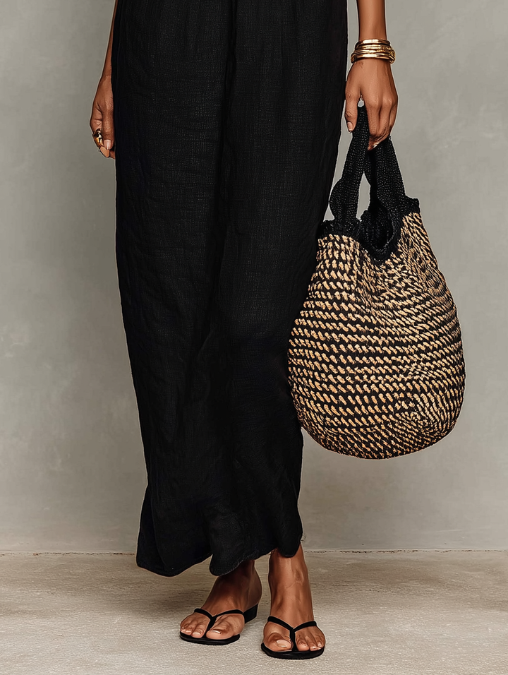 Vestido Maxi Sin Mangas en Mezcla de Lino Minimalista para Mujeres con Tirantes Espagueti MDZ1926C9Y