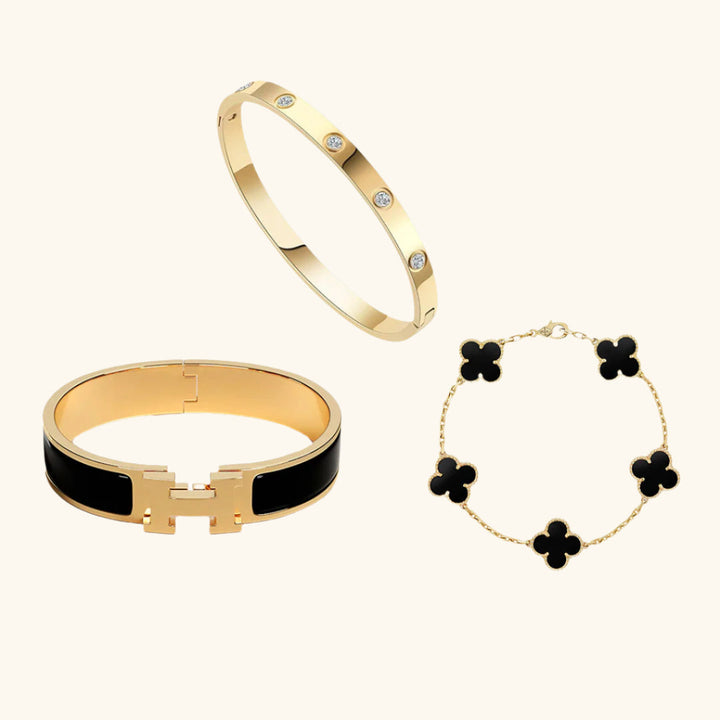 Conjunto de Pulseras de 3 Piezas Negro