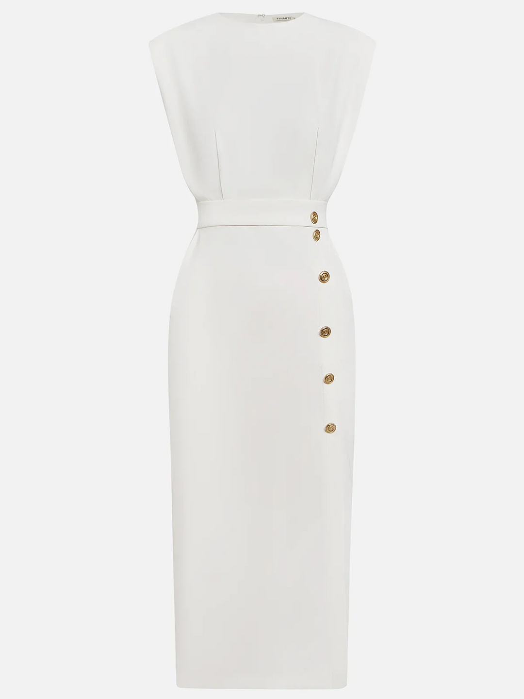 Malene™ | Vestido midi liso con abertura de botones y escote redondeado