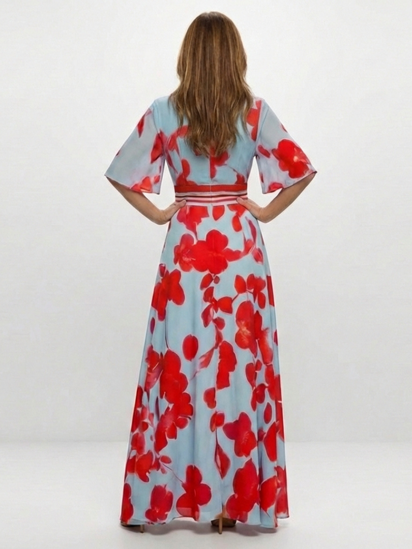 Corinne | Vestido de flores con mangas cortas y escote en V