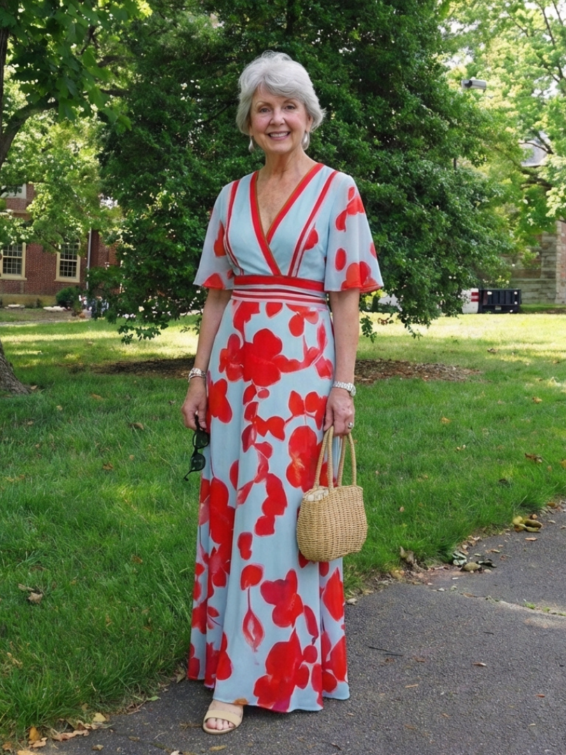 Corinne | Vestido de flores con mangas cortas y escote en V