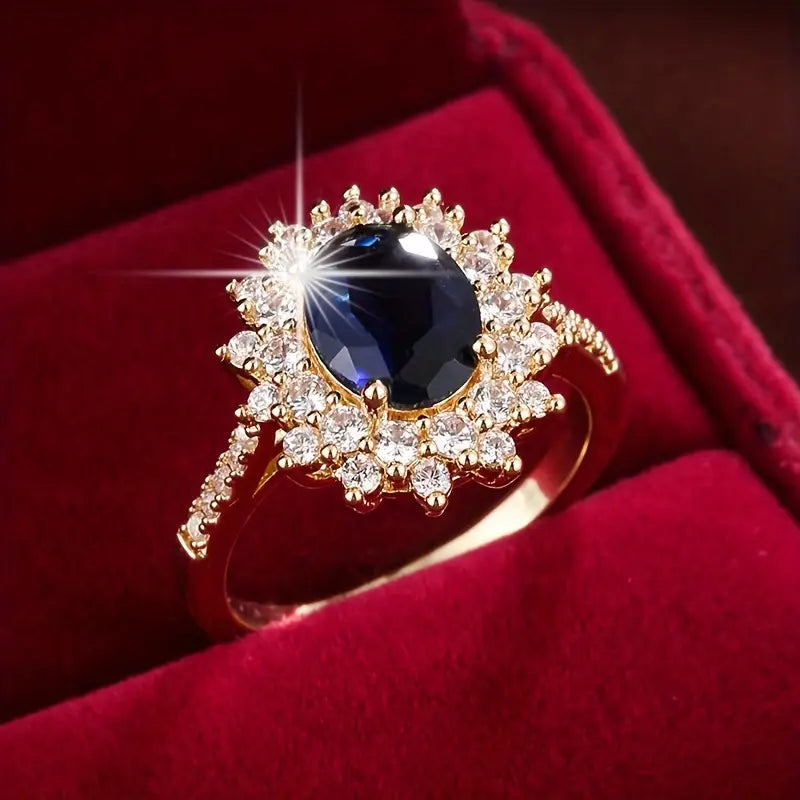 Anillo Halo con Zafiro Dorado