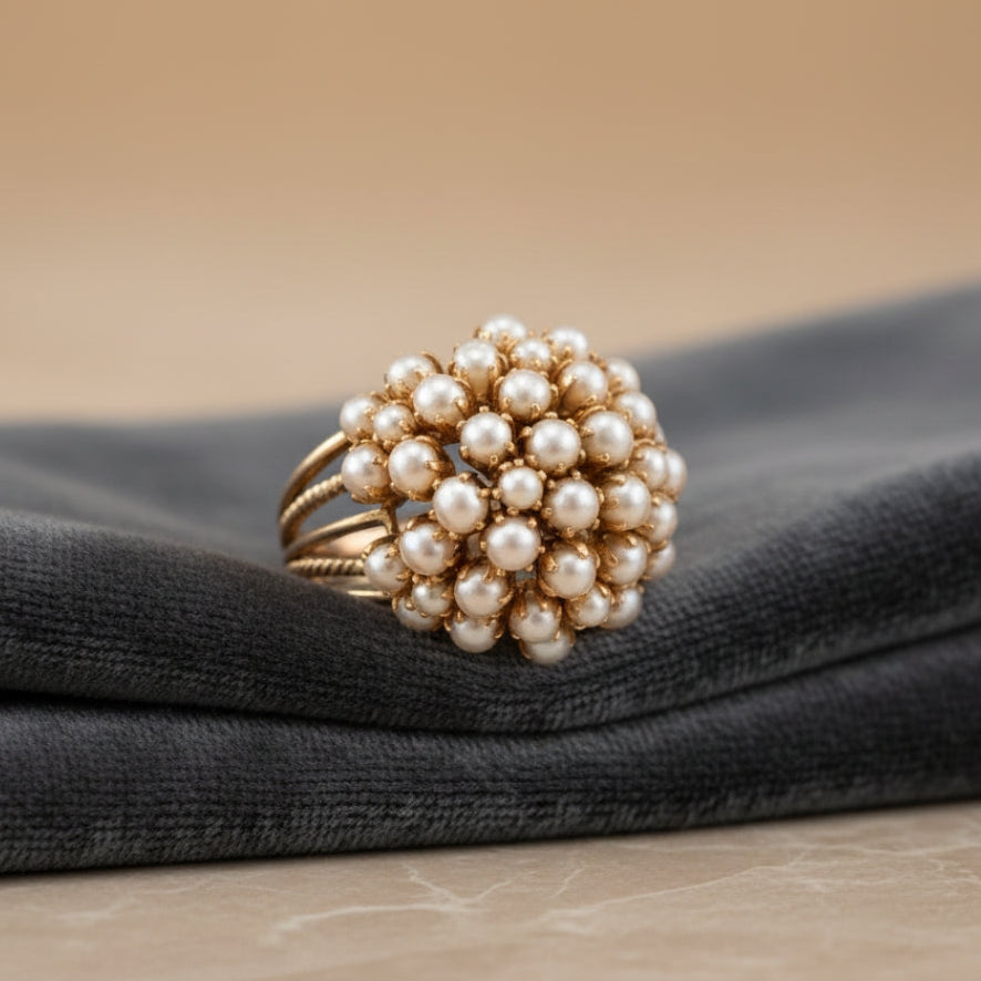 Anillo de Oro con Perlas Incrustadas Elegante