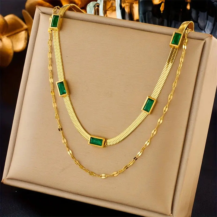 Collar Sorella Gem Doble Capa Retro Dorado
