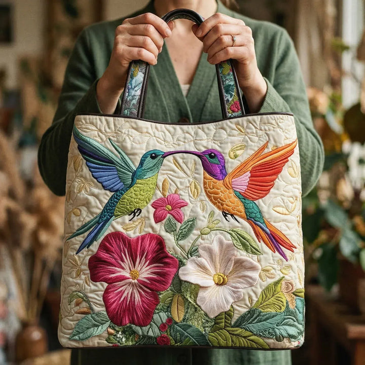 Bolso acolchado - Colibrí y Flores Blancas