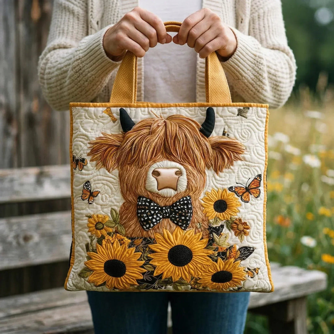 Bolso acolchado - Vaca de las Highlands y Girasoles