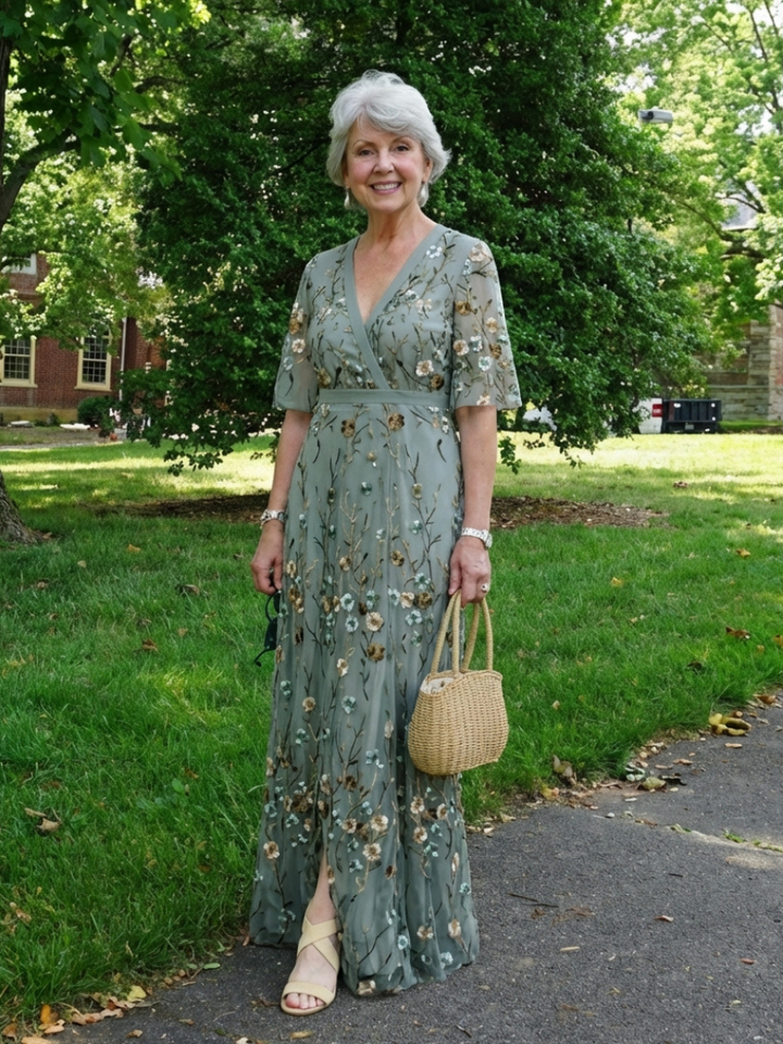 Evadne | Vestido maxi floral con escote en V y mangas cortas