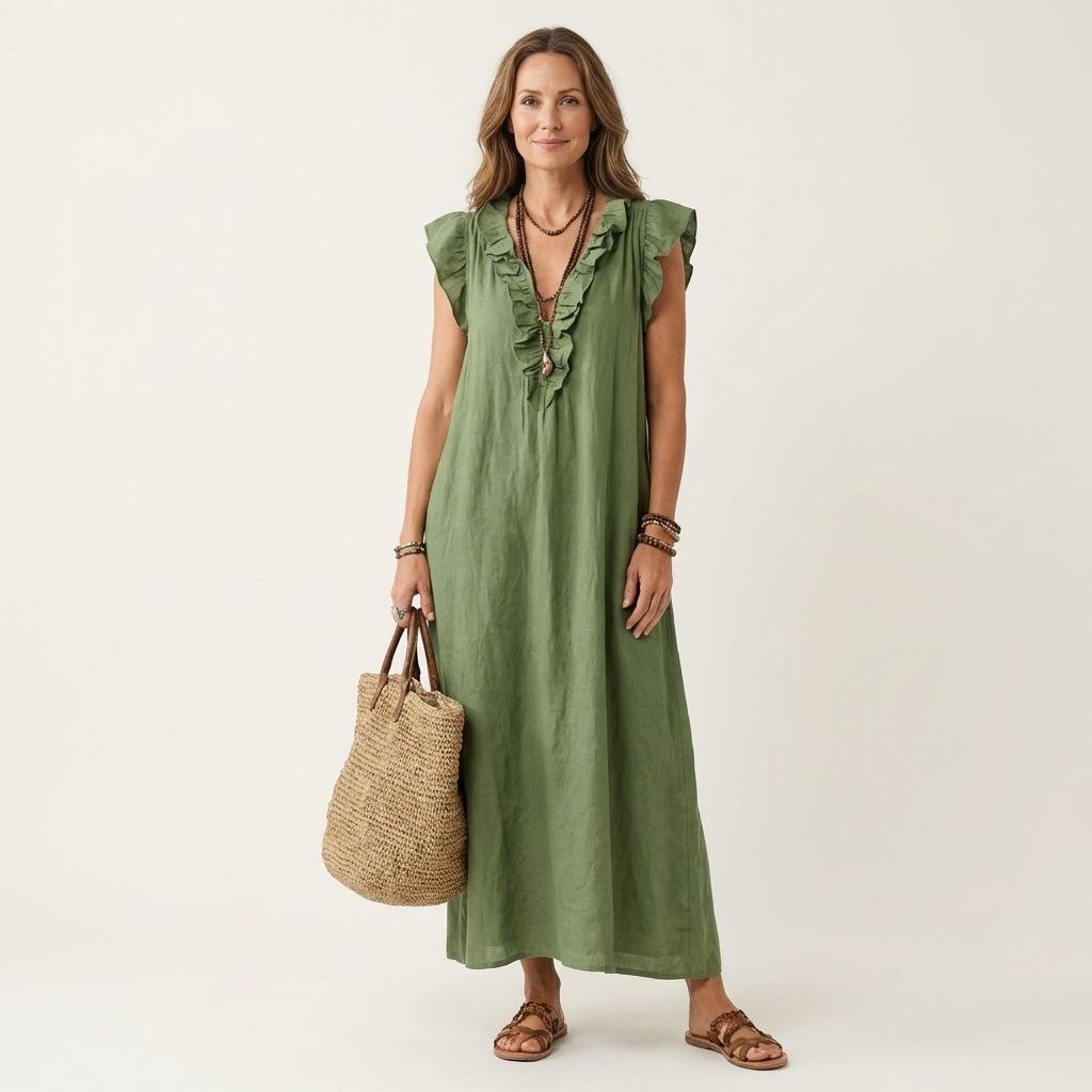 Josette | Vestido Maxi con Volantes Cuello V