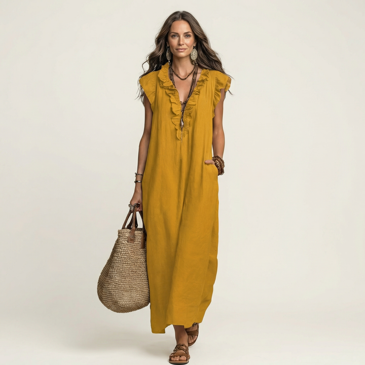 Josette | Vestido Maxi con Volantes Cuello V