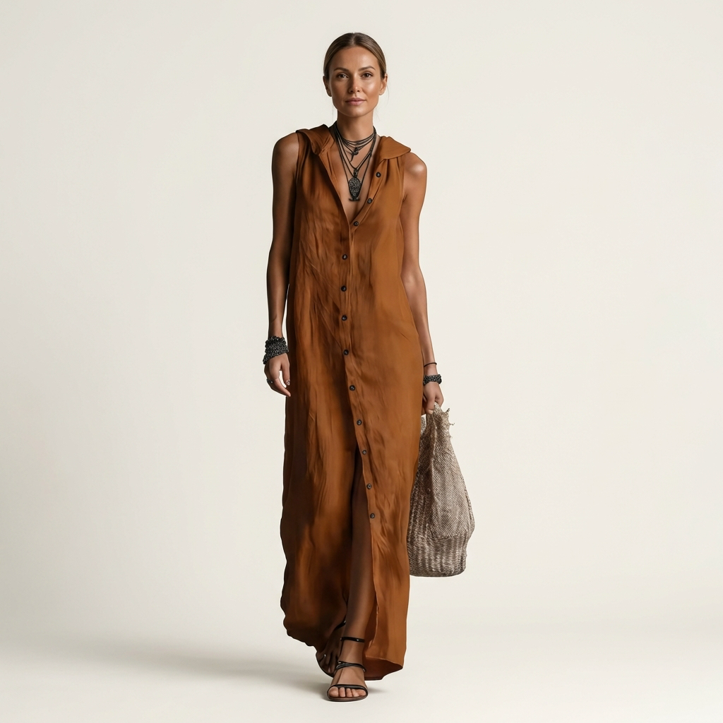 Mirabell | Vestido Maxi Sin Mangas con Botones en la Parte Delantera