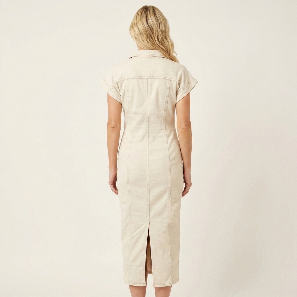 Maya | Vestido Midi Bodycon de Denim con Botones en la Parte Delantera