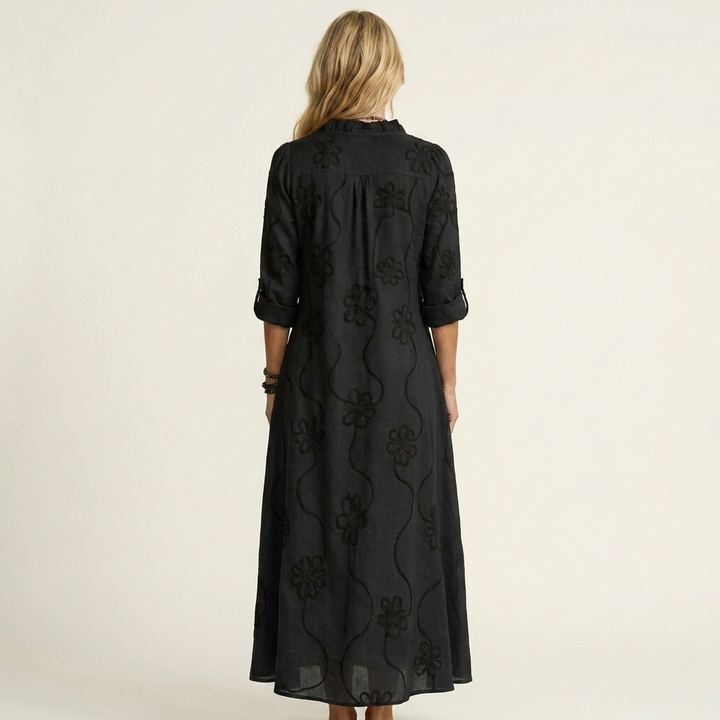 Mariam | Vestido Maxi con Bordados Florales Tonales