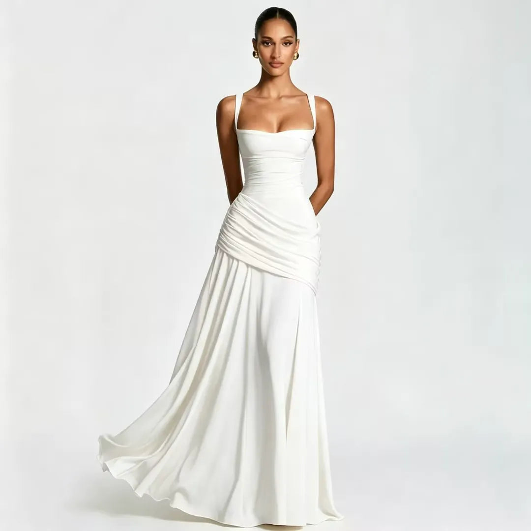 ENIE | Vestido Maxi con Escote Angular Refinado