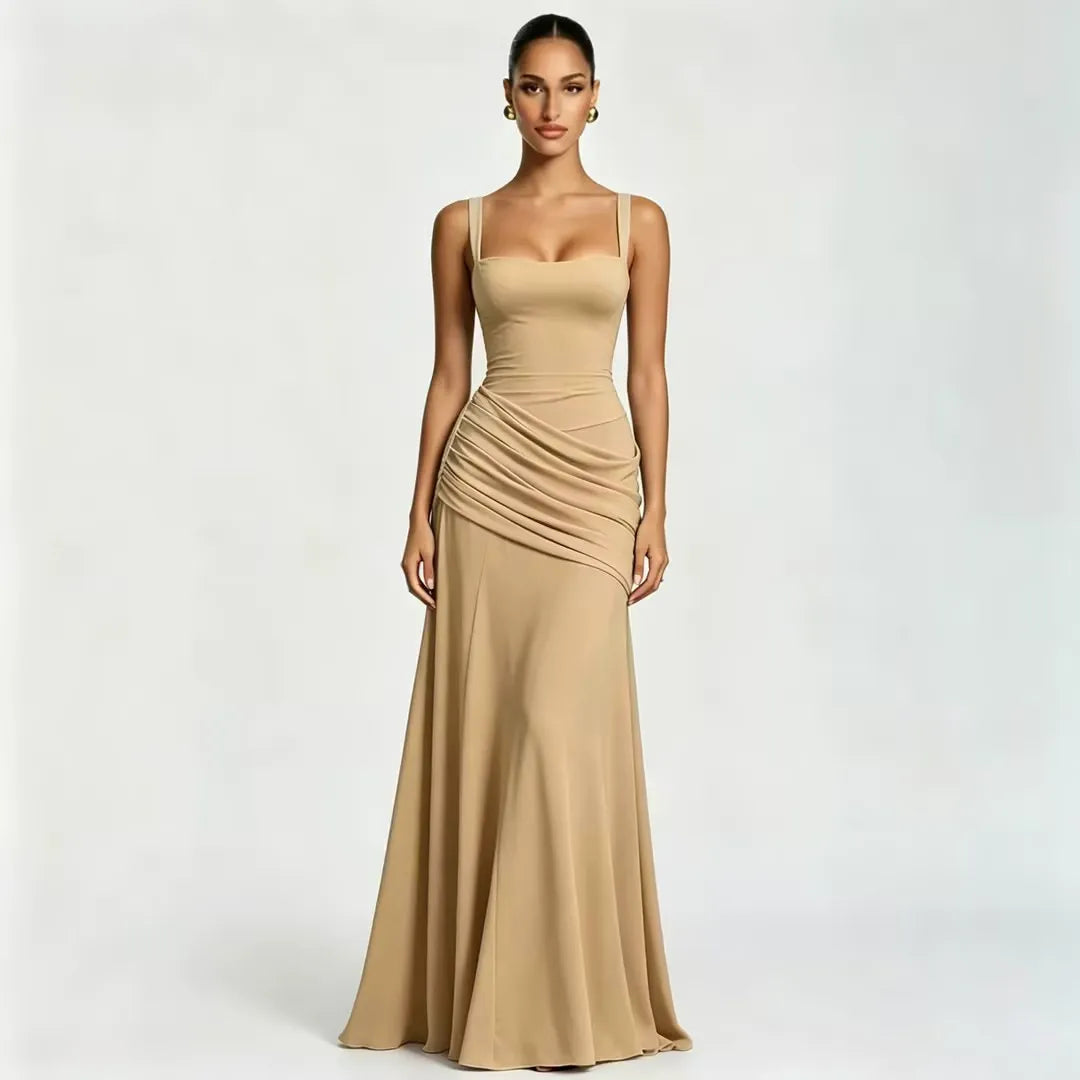 ENIE | Vestido Maxi con Escote Angular Refinado