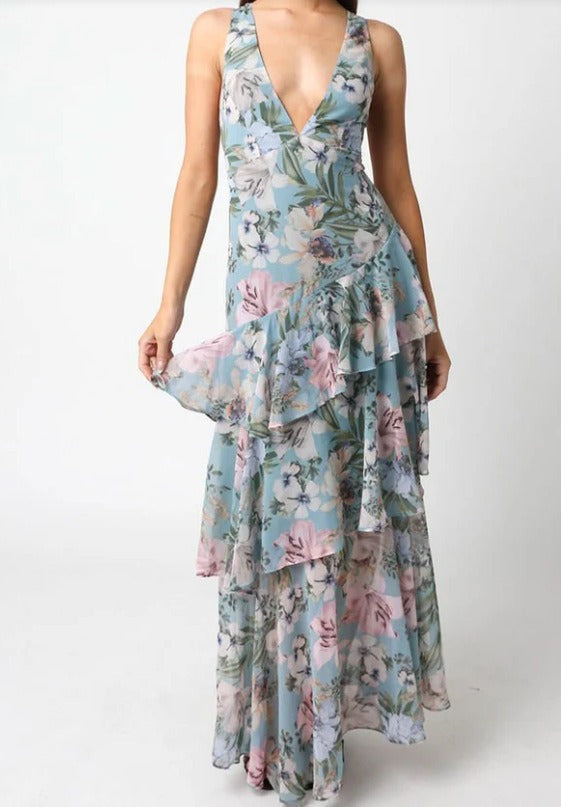 LISA | Vestido Maxi con Volantes Florales