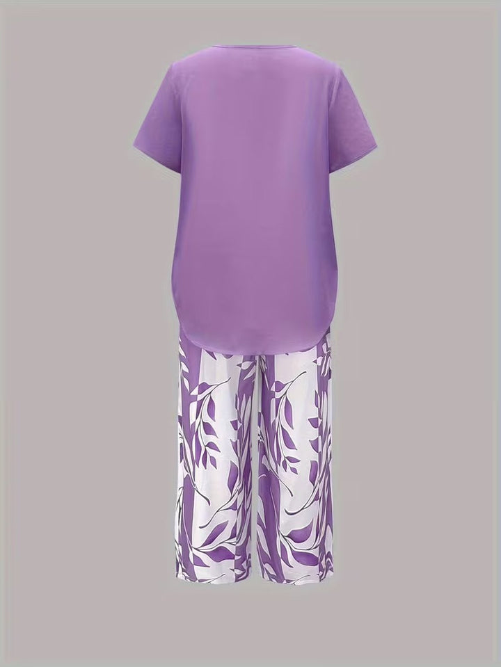 Avy™ | Conjunto de dos piezas casual con estampado de hojas