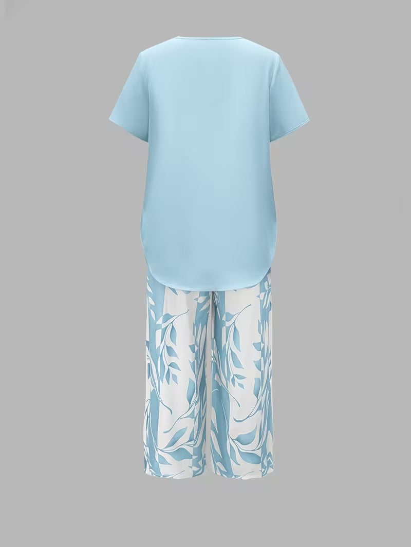 Avy™ | Conjunto de dos piezas casual con estampado de hojas