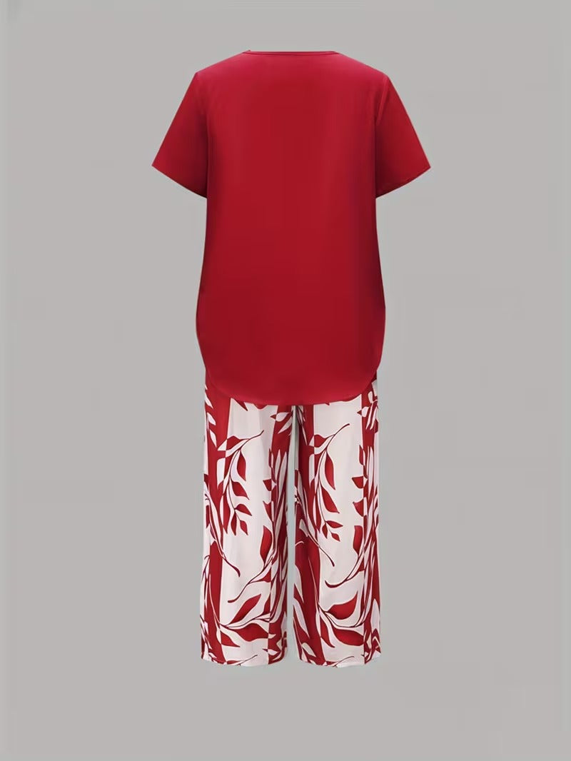 Avy™ | Conjunto de dos piezas casual con estampado de hojas
