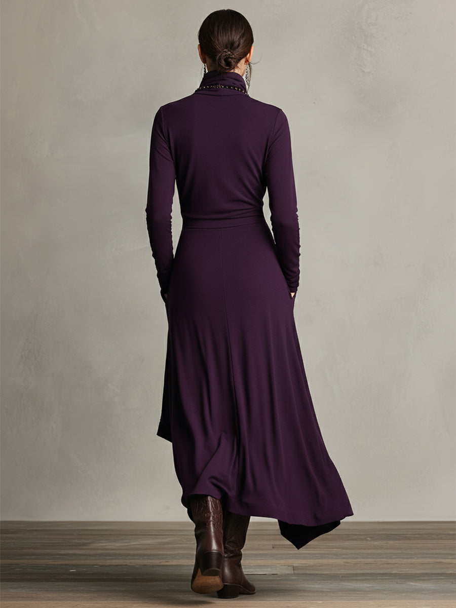 Ropa Maxi Asimétrica Plisada de Algodón Boho Morado para Mujeres MDA2055J9I