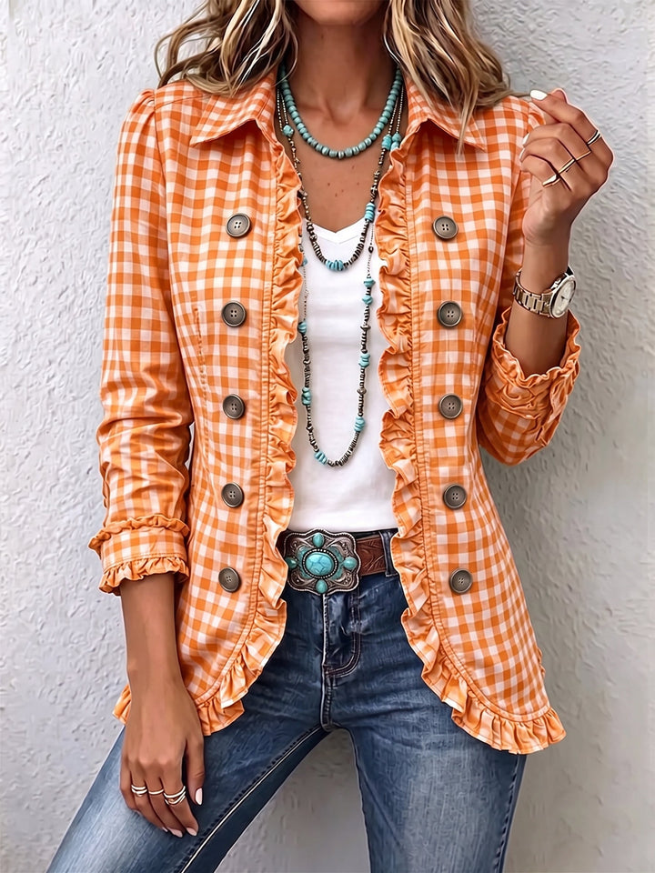 Evelyn | Chaqueta a cuadros con volantes y botones