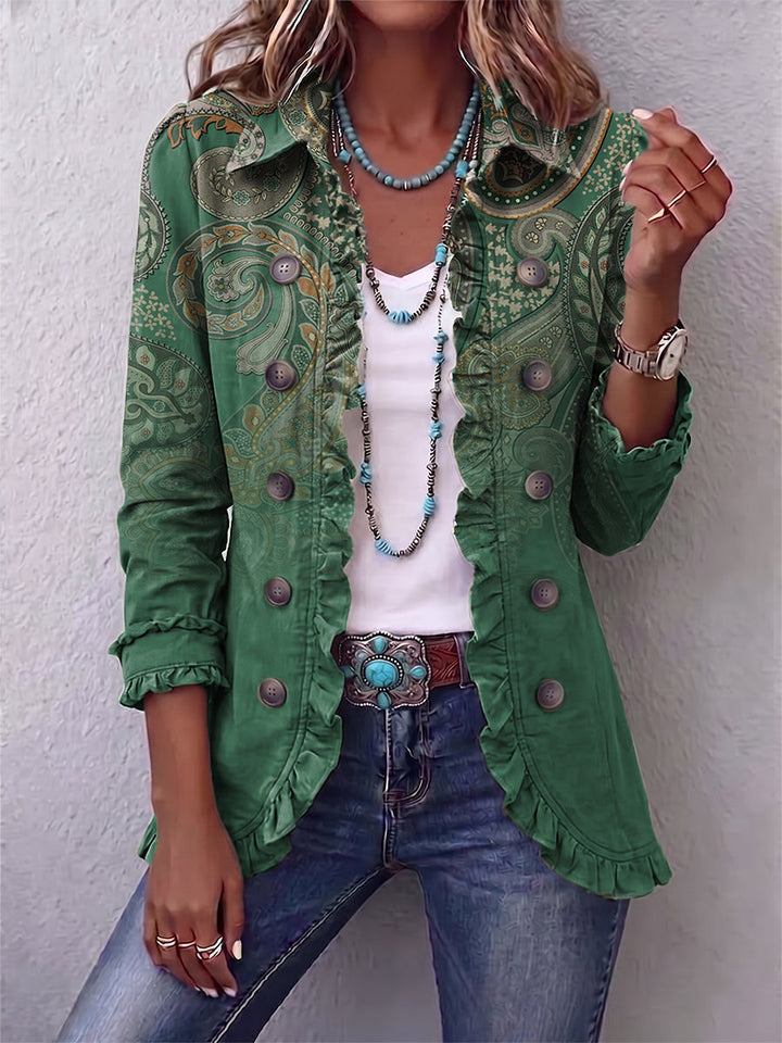 Aria | Chaqueta Ruffle Impresa Paisley Bohemio