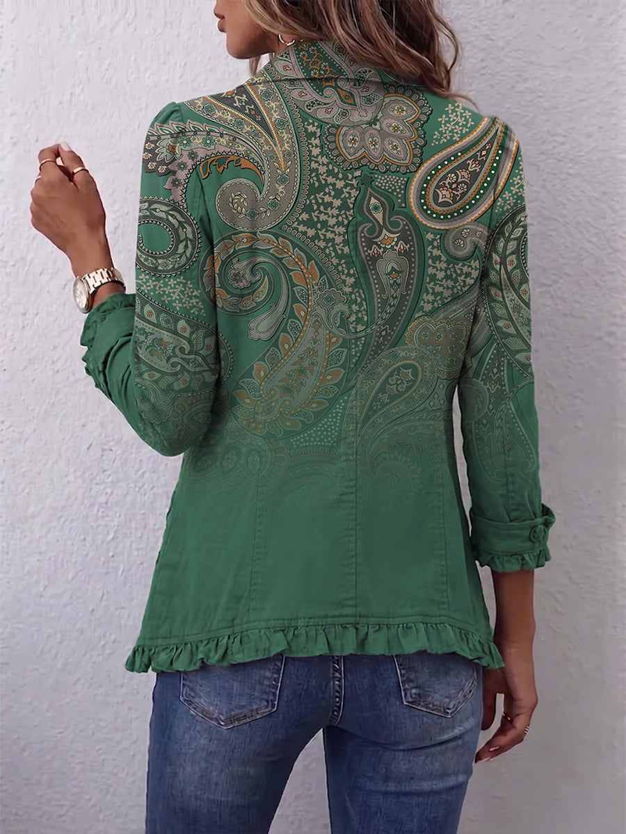 Aria | Chaqueta Ruffle Impresa Paisley Bohemio