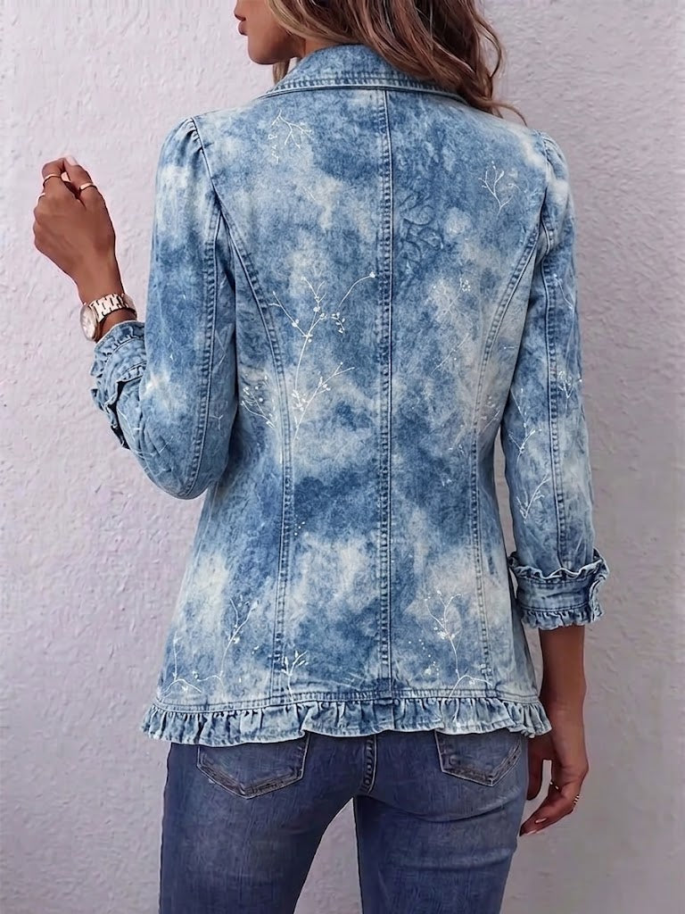 Sofia | Chaqueta con volantes de estilo boho con impresión botánica vintage degradada