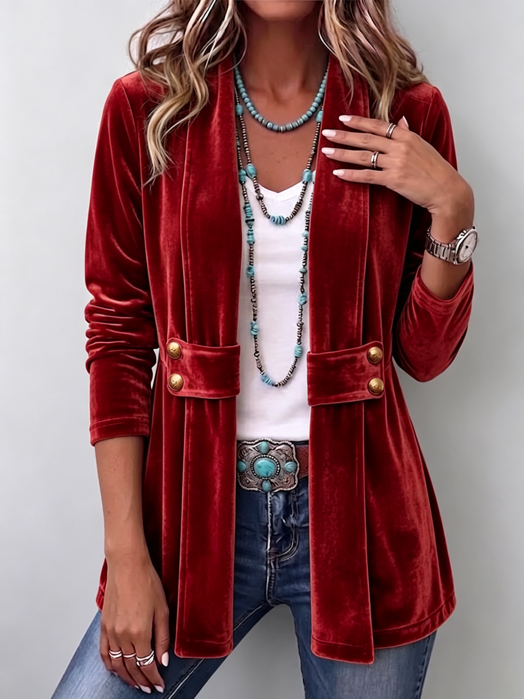Avery | Chaqueta Vintage con Acento en los Botones de Mangas Largas y Apertura Frontal